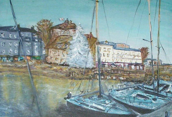 Obra contemporánea nombrada « Le port de Honfleur, Noël », Hecho por NADIA VIGUIER