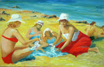 Obra contemporánea nombrada « Jeunes filles sur la plage », Hecho por PHILIPPE LE MONIES DE SAGAZAN