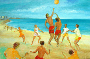 Obra contemporánea nombrada « Jeux sur la plage », Hecho por PHILIPPE LE MONIES DE SAGAZAN