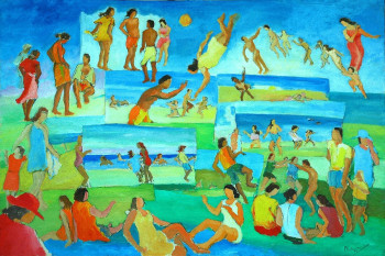 Obra contemporánea nombrada « Scènes de plage à Cabo », Hecho por PHILIPPE LE MONIES DE SAGAZAN