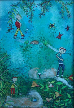 Obra contemporánea nombrada « PEINTURE SUR VERRE 2 », Hecho por MARTINE PAILLOUT
