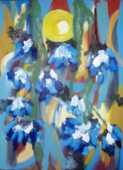 Obra contemporánea nombrada « fleurs bleues », Hecho por BERNI