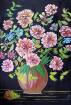Obra contemporánea nombrada « bouquet vase brun », Hecho por BERNI