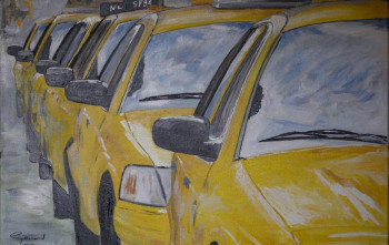 Obra contemporánea nombrada « Les taxis de New York », Hecho por GéRARD DUCHENE