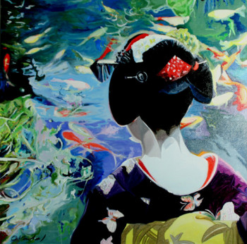 Obra contemporánea nombrada « geisha au bassin », Hecho por CLOTILDE NADEL