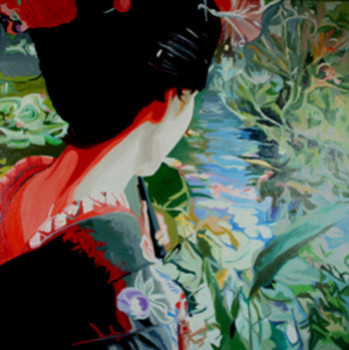 Obra contemporánea nombrada « geisha rouge 2 », Hecho por CLOTILDE NADEL