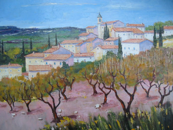 Obra contemporánea nombrada « village de haute provence », Hecho por ALAIN COJAN