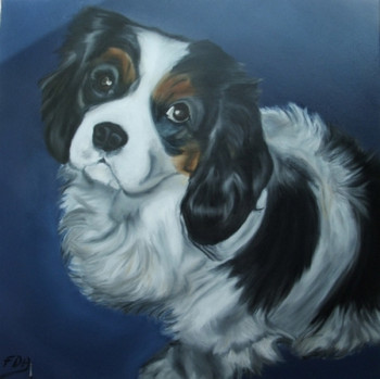 Obra contemporánea nombrada « Chiara, portrait d'un cavalier king charles », Hecho por TULIPE62T