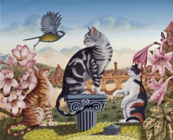 Obra contemporánea nombrada « Entre chats », Hecho por BERNARD VERCRUYCE