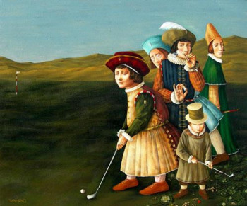 Obra contemporánea nombrada « Evening Golfers », Hecho por VAHAGN HARUTYUNYAN