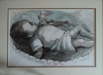 Obra contemporánea nombrada « Enfant au berceau Madagascar 1989 », Hecho por MICHEL CLOS