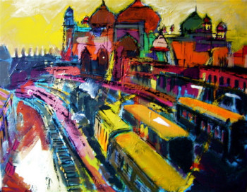 Obra contemporánea nombrada « Agra yellow station », Hecho por CHRISTIAN MENARD