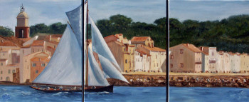 Obra contemporánea nombrada « triptyque les voiles de Saint-Tropez », Hecho por JULIA COLLETTO