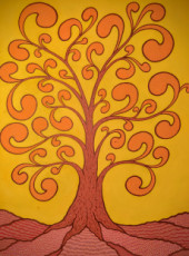 arbre-orange-sur-fond-jaune